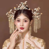 Chinese Wedding Bride Crown Pearl Tiara Headband Wedding Headpiece