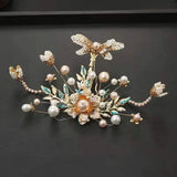 Chinese Wedding Bride Crown Pearl Tiara Headband Wedding Headpiece