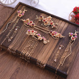 Chinese Hair Stick Comb Earrings Bridal Tiara Set