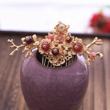 Chinese Hair Stick Comb Earrings Bridal Tiara Set