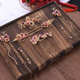 Chinese Hair Stick Comb Earrings Bridal Tiara Set