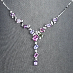 Lavender Purple Zircon Choker Necklace 925 Stamp Multicolor Zircon