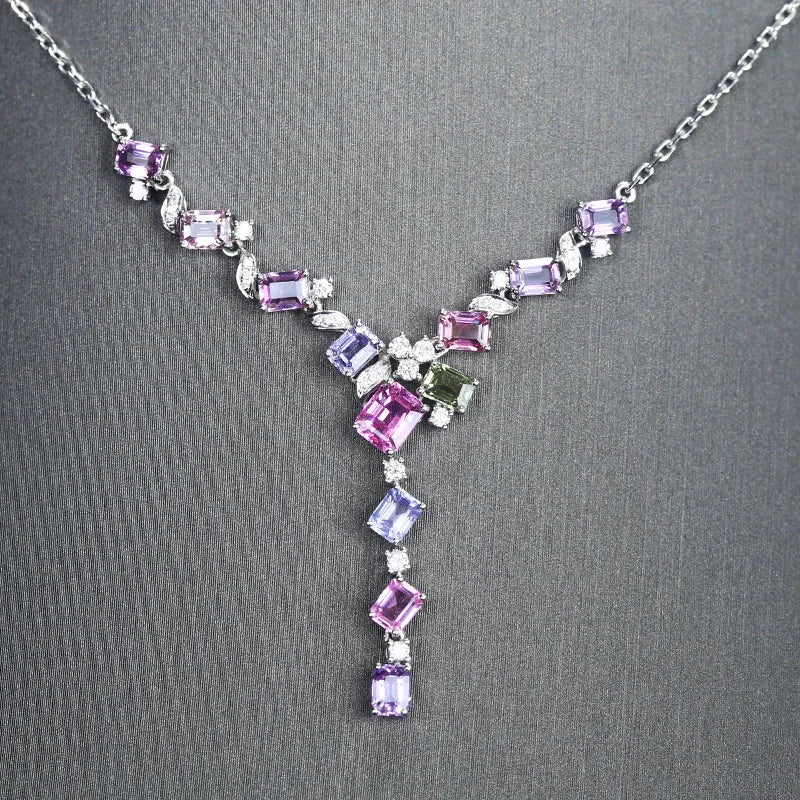 Lavender Purple Zircon Choker Necklace 925 Stamp Multicolor Zircon