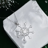925 Sterling Silver Zircon Pearl Snowflake Necklace