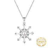 925 Sterling Silver Zircon Pearl Snowflake Necklace