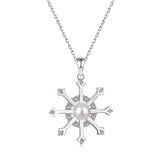 925 Sterling Silver Zircon Pearl Snowflake Necklace