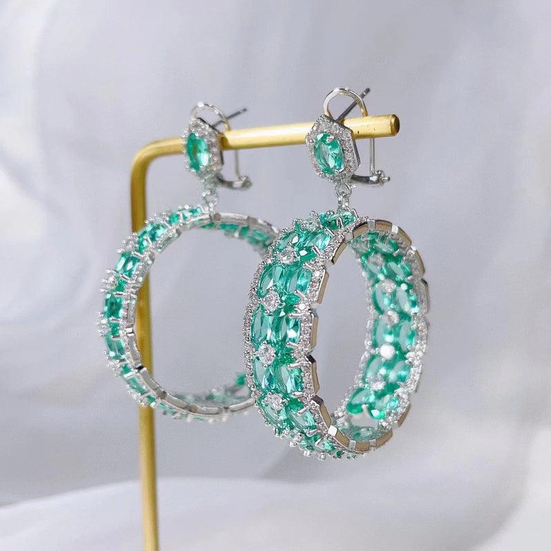 Circle Big Hoop Earrings Micro-inlay CZ Women Party Wedding Bride Drop Earing