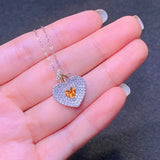 Citrine Pendant Yellow 925 Silver Diamond Necklace