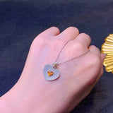 Citrine Pendant Yellow 925 Silver Diamond Necklace