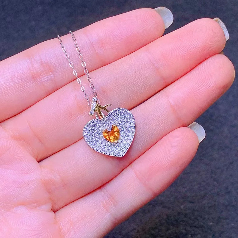 Citrine Pendant Yellow 925 Silver Diamond Necklace