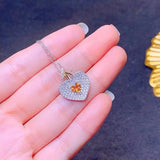 Citrine Pendant Yellow 925 Silver Diamond Necklace