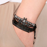 Beads King Crown Men Bracelet Stainless Steel CZ Ball Bracelet