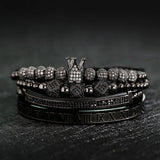 Beads King Crown Men Bracelet Stainless Steel CZ Ball Bracelet