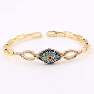 Evil Eye Charm Bracelet 18k Plated CZ Bangle Jewelry Gift