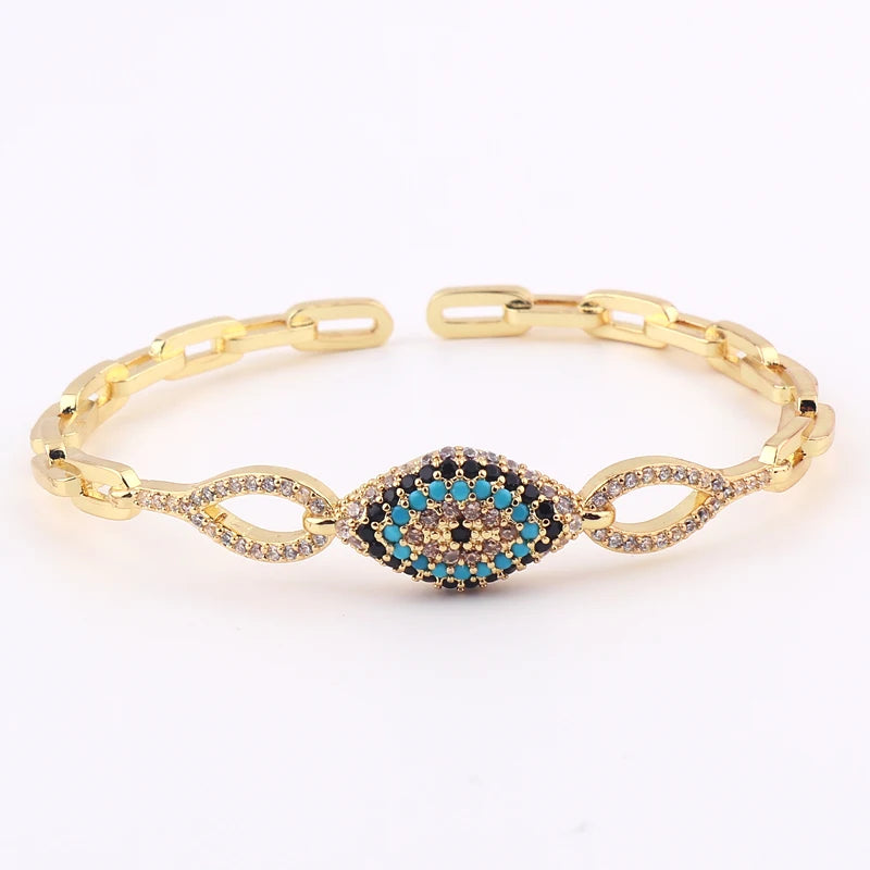 Evil Eye Charm Bracelet 18k Plated CZ Bangle Jewelry Gift
