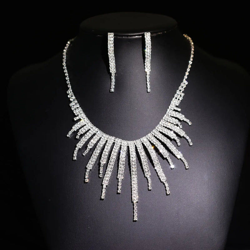 Female Engagement Crystal Necklace Set Wedding Bridal Jewelry