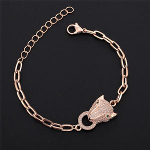 Leopard Head Zircon Bracelet Stainless Steel Hip Hop Chain Bracelet