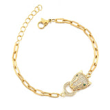 Leopard Head Zircon Bracelet Stainless Steel Hip Hop Chain Bracelet