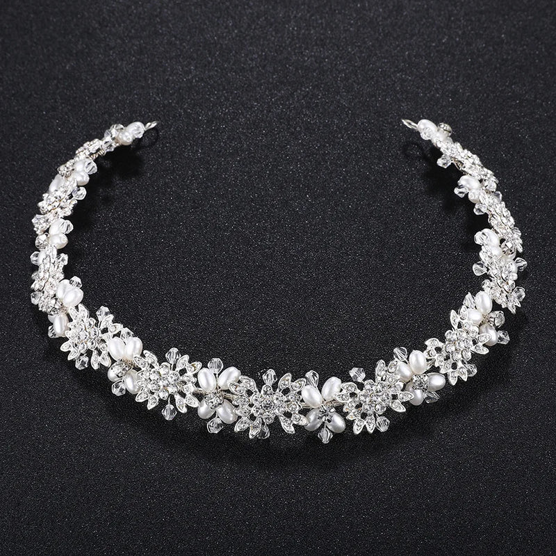 Crystal Bridal Hair Vine Pearls Wedding Headpiece