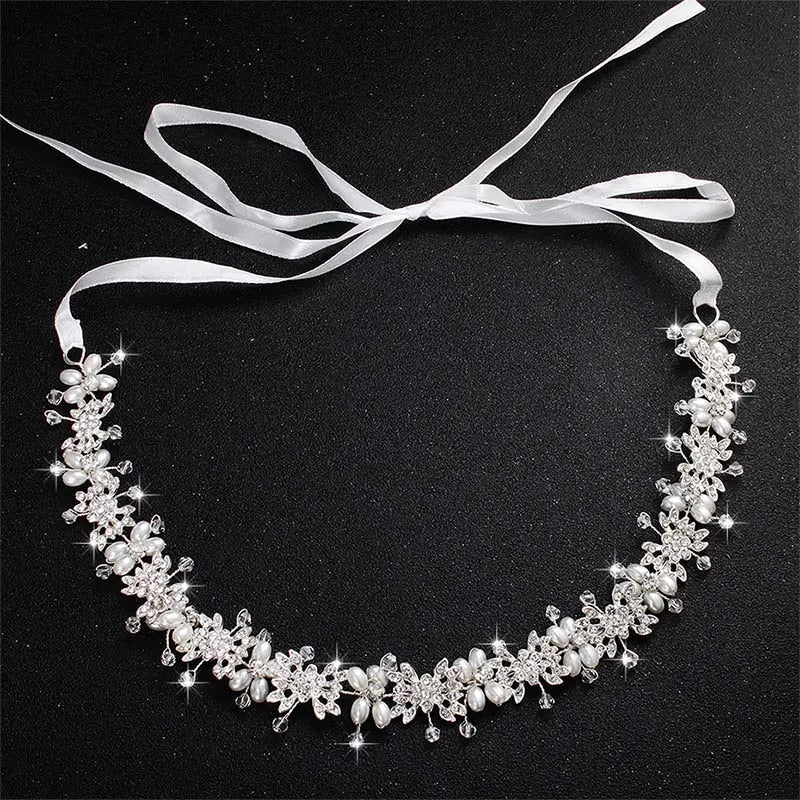 Clear Crystal Headband Bridal Hair Vine Pearl Wedding Hair Jewelry