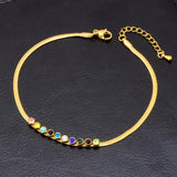 Gems Anklet Flat Chain for Women Plated Rhinestone Adjustable