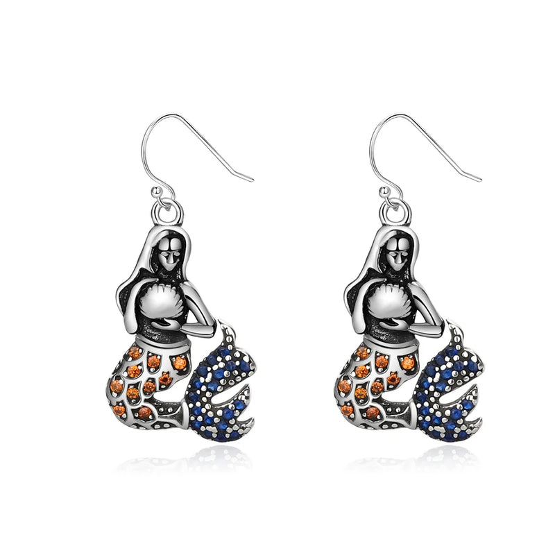 Mermaid Drop Earrings 925 Sterling Silver Zircon Jewelry Gift