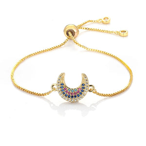Moon CZ Bracelet 18K Women Crystal Zircon Bangle Adjustable Copper Jewelry