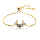 Moon CZ Bracelet 18K Women Crystal Zircon Bangle Adjustable Copper Jewelry