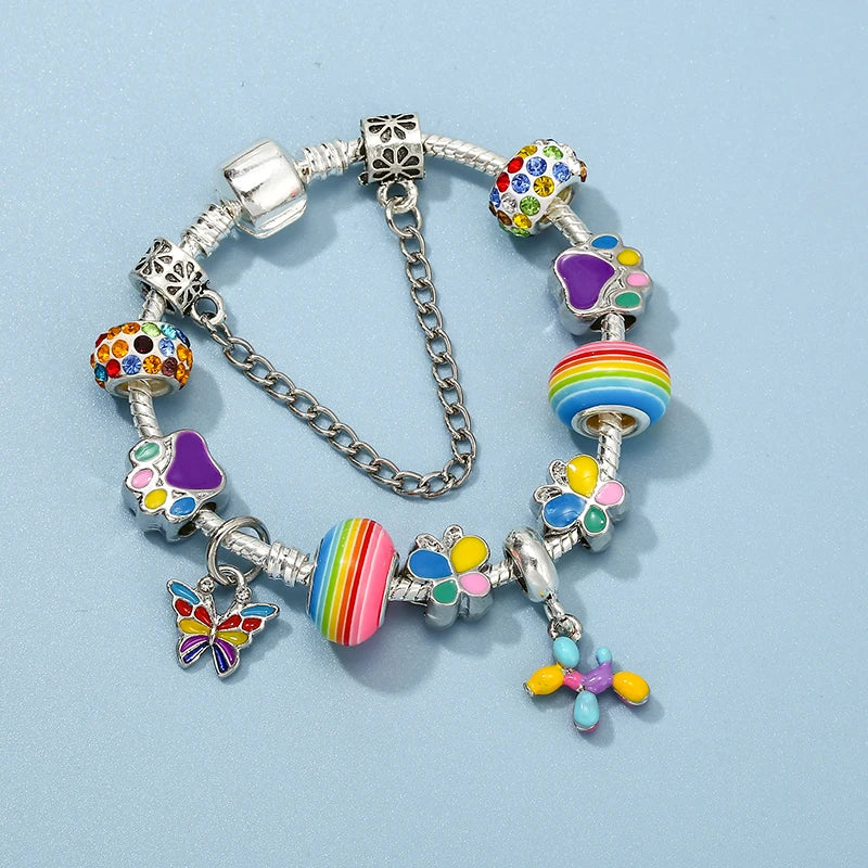 Enamel Dog Butterfly Beads Charm Bracelet Vintage DIY Bracelet Jewelry Gift