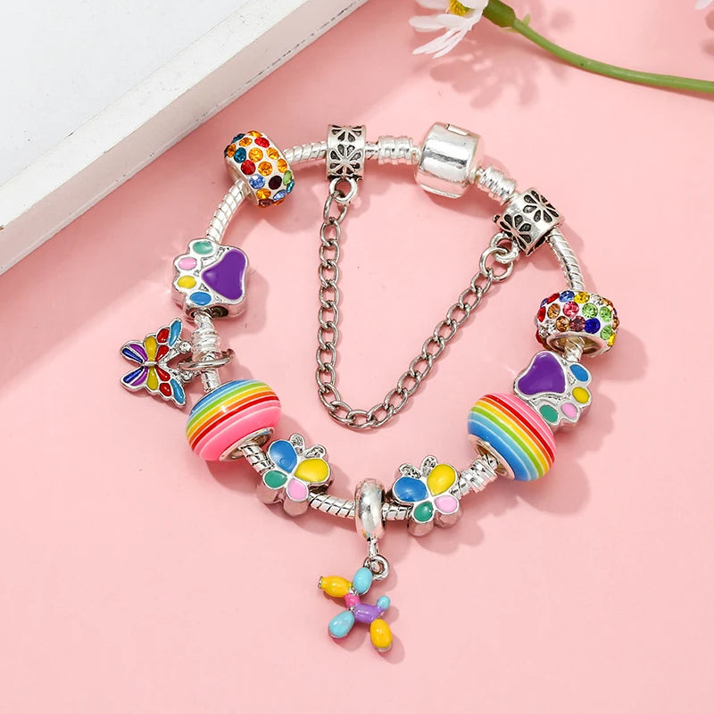 Enamel Dog Butterfly Beads Charm Bracelet Vintage DIY Bracelet Jewelry Gift