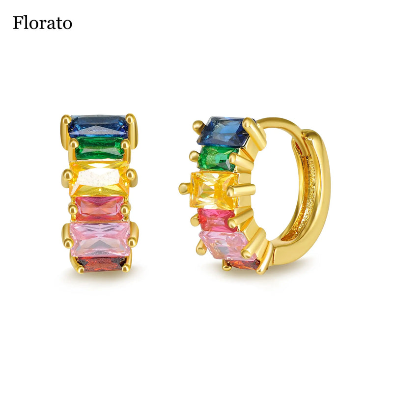 Colorful Zircon 925 Silver Hoop Earrings Party Accessories