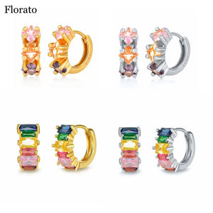 Colorful Zircon 925 Silver Hoop Earrings Party Accessories