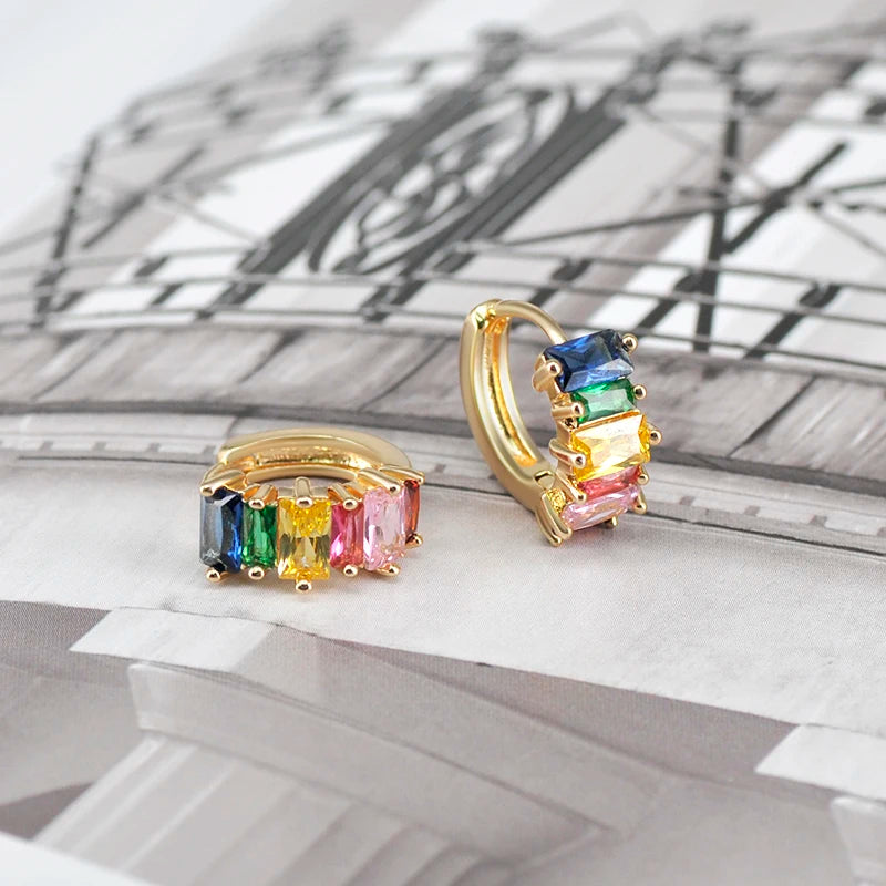 Colorful Zircon 925 Silver Hoop Earrings Party Accessories