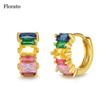 Colorful Zircon 925 Silver Hoop Earrings Party Accessories