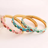 Colorful Enamel Bangles Bracelets Party Gift Rainbow Zircon CZ Bangles