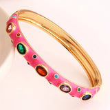 Colorful Enamel Bangles Bracelets Party Gift Rainbow Zircon CZ Bangles