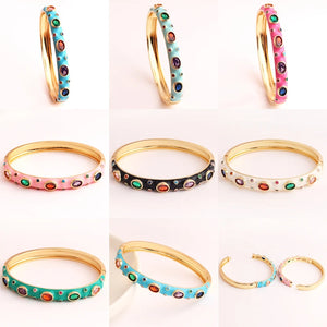 Colorful Enamel Bangles Bracelets Party Gift Rainbow Zircon CZ Bangles