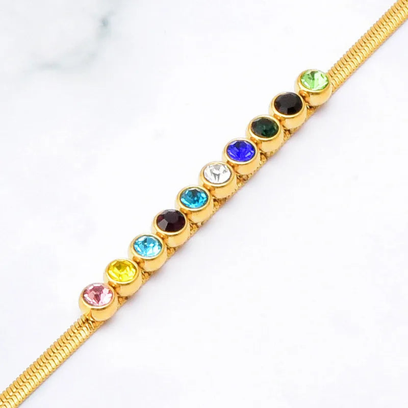 Colorful Gems Anklet Flat Chain Rhinestone Stainless Steel Z275