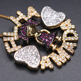 Colorful Heart Boy Girl Pendant Necklace CZ Chain Charm Mothers Jewelry