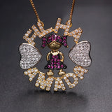 Colorful Heart Boy Girl Pendant Necklace CZ Chain Charm Mothers Jewelry
