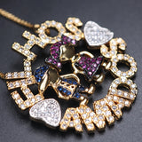Colorful Heart Boy Girl Pendant Necklace CZ Chain Charm Mothers Jewelry