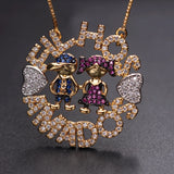 Colorful Heart Boy Girl Pendant Necklace CZ Chain Charm Mothers Jewelry