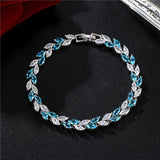 Colorful Leaf CZ Wedding Bracelet Women Red Green Crystal Jewelry