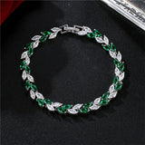 Colorful Leaf CZ Wedding Bracelet Women Red Green Crystal Jewelry