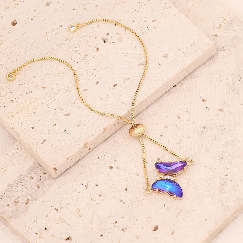 Colorful Zircon Butterfly Bracelet 18K Plated Chain Jewelry