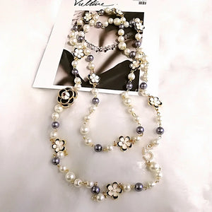 Colorful Pearl Pendant Letter Flower Women High Necklace Jewelry