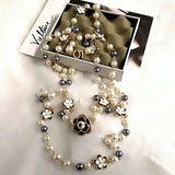 Colorful Pearl Pendant Letter Flower Women High Necklace Jewelry