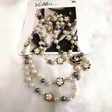 Colorful Pearl Pendant Letter Flower Women High Necklace Jewelry