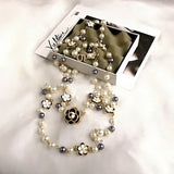 Colorful Pearl Pendant Letter Flower Women High Necklace Jewelry