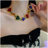 Colorful Pleated Heart Necklace for Women